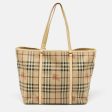 BURBERRY Light Yellow Beige Haymarket PVC and Patent Leather Open Tote Cheap