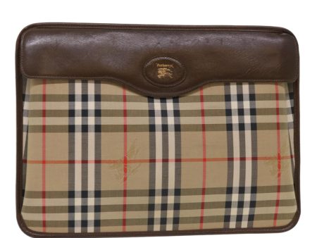 BURBERRYSs Nova Check Clutch Bag Canvas Beige Brown Red Auth ac2005 For Cheap