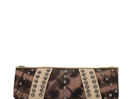 BURBERRY Leather Check Studded Clutch Discount