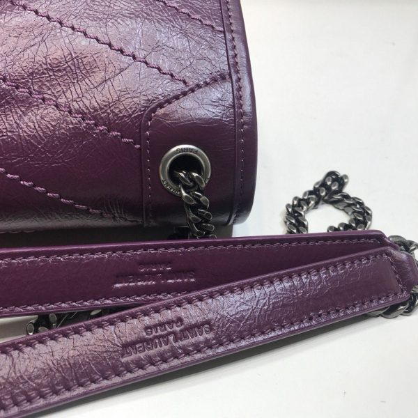 Yves Saint Laurent Niki Baby Chain Bag In Crinkled Vintage Dark Violet For Sale