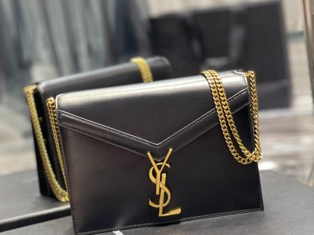 Yves Saint Laurent Cassandra Medium Chain Bag Black In Grain De Poudre Embossed on Sale