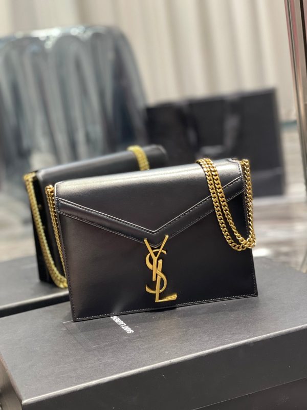 Yves Saint Laurent Cassandra Medium Chain Bag Black In Grain De Poudre Embossed on Sale