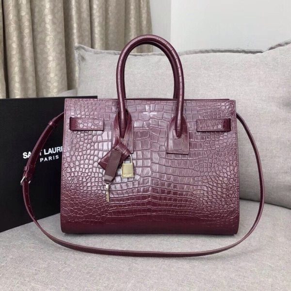 Yves Saint Laurent Sac De Jour Small In Embossed Crocodile Burgundy Online Hot Sale