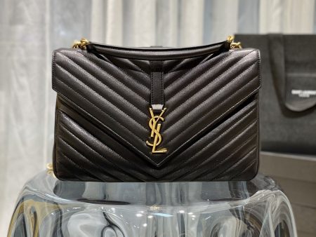 Yves Saint Laurent College Large Chain Bag Black With Gold Hardware For Sale