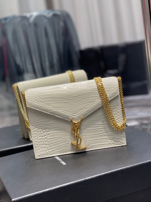 Yves Saint Laurent Cassandra Medium Chain Bag White In Grain De Poudre Embossed  8.6in 22cm Supply