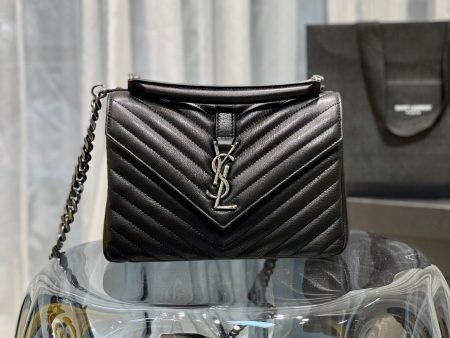 Yves Saint Laurent College Medium Chain Bag Black Silver Toned Hardware Online Hot Sale