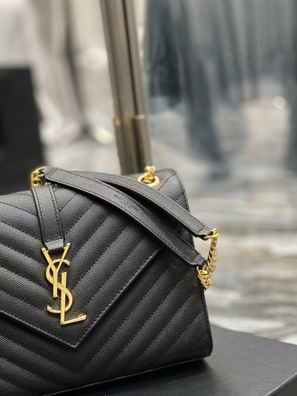 Yves Saint Laurent College Medium Chain Bag Black Gold Toned Hardware Online Sale