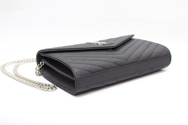 Yves Saint Laurent Cassandre Matelassé Chain Wallet In Grain De Poudre Embossed Black Online now