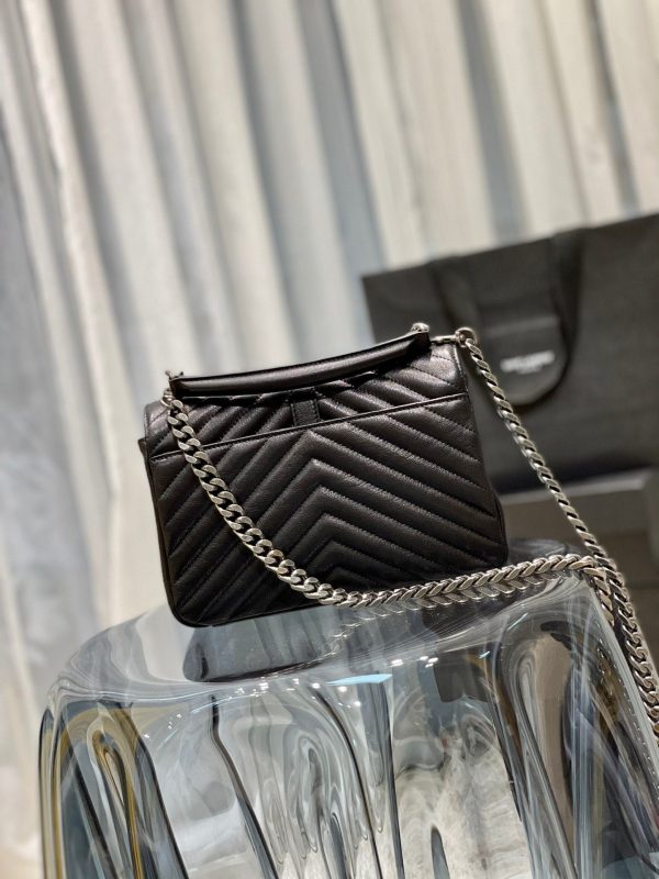 Yves Saint Laurent College Medium Chain Bag Black Silver Toned Hardware Online Hot Sale