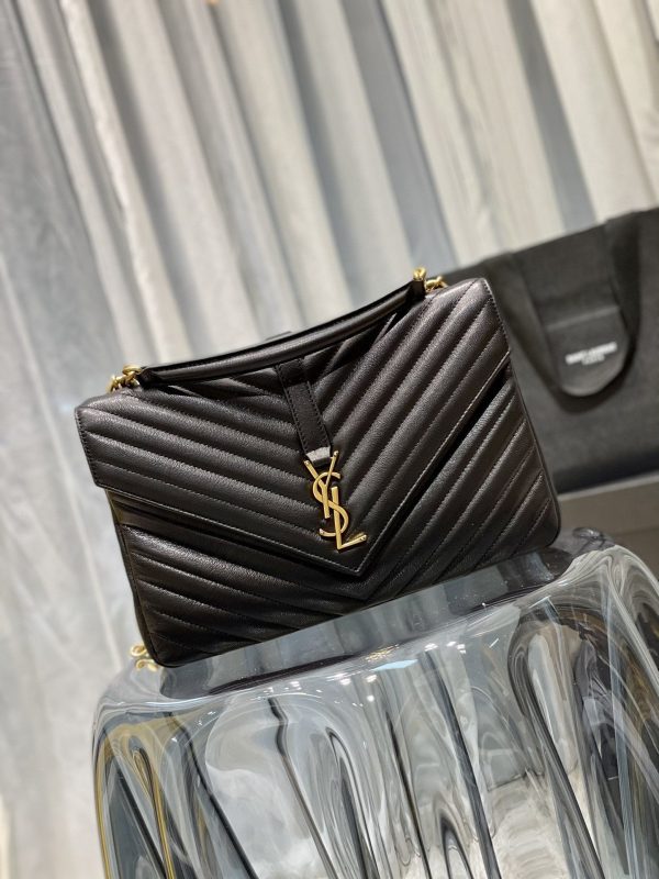 Yves Saint Laurent College Large Chain Bag Black With Gold Hardware For Sale