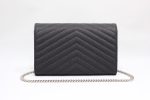 Yves Saint Laurent Cassandre Matelassé Chain Wallet In Grain De Poudre Embossed Black Online now