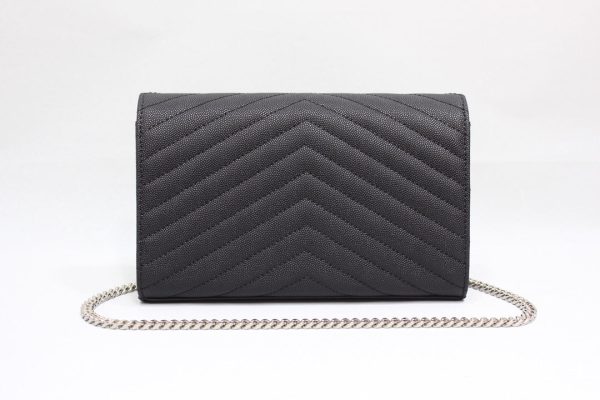 Yves Saint Laurent Cassandre Matelassé Chain Wallet In Grain De Poudre Embossed Black Online now