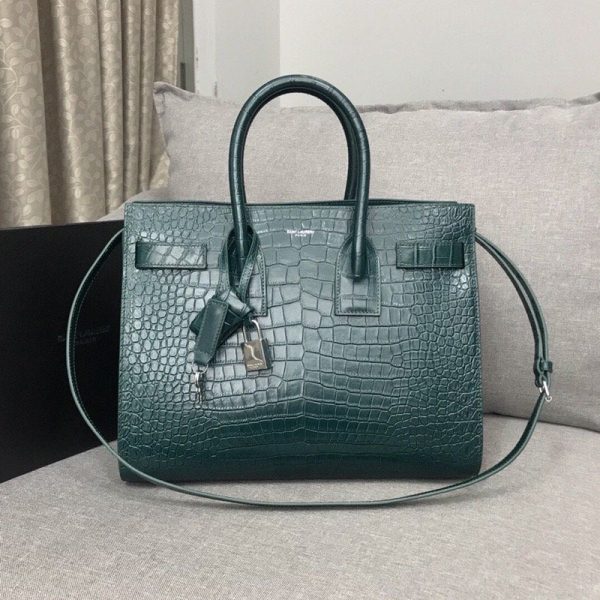 Yves Saint Laurent Sac De Jour Small In Embossed Crocodile Green For Cheap