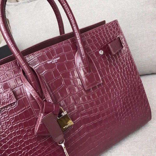 Yves Saint Laurent Sac De Jour Small In Embossed Crocodile Burgundy Online Hot Sale