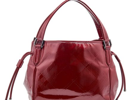 Burberry Red Check Embossed Patent Leather Bilmore Tote For Discount