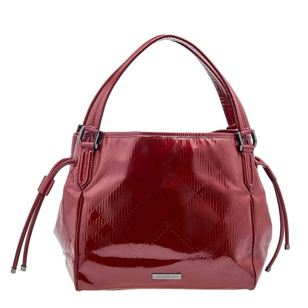 Burberry Red Check Embossed Patent Leather Bilmore Tote For Discount