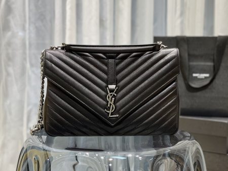 Yves Saint Laurent College Large Chain Bag Black With Silver TonedHardware For Discount