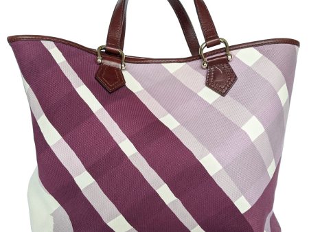 Burberry Canvas Purple Check Print Tote Supply