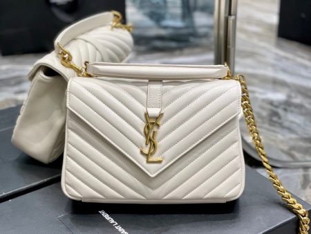 Yves Saint Laurent College Medium Chain Bag White Gold Toned Hardware Online