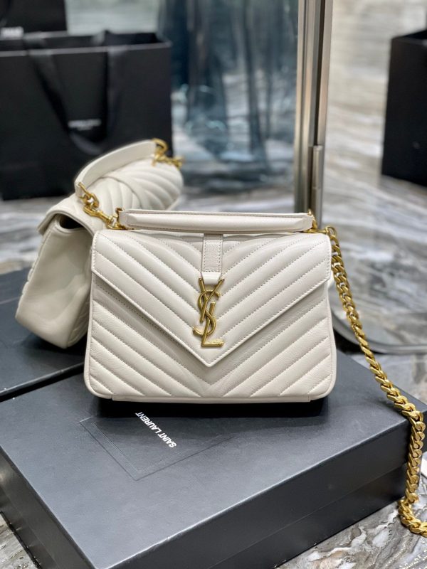 Yves Saint Laurent College Medium Chain Bag White Gold Toned Hardware Online