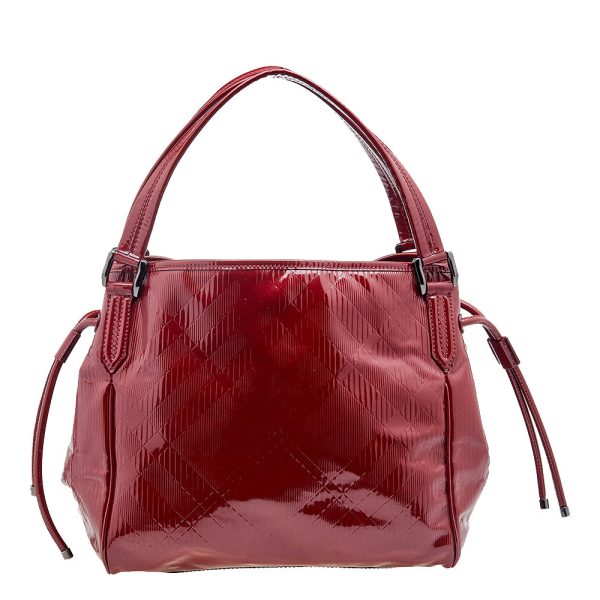 Burberry Red Check Embossed Patent Leather Bilmore Tote For Discount