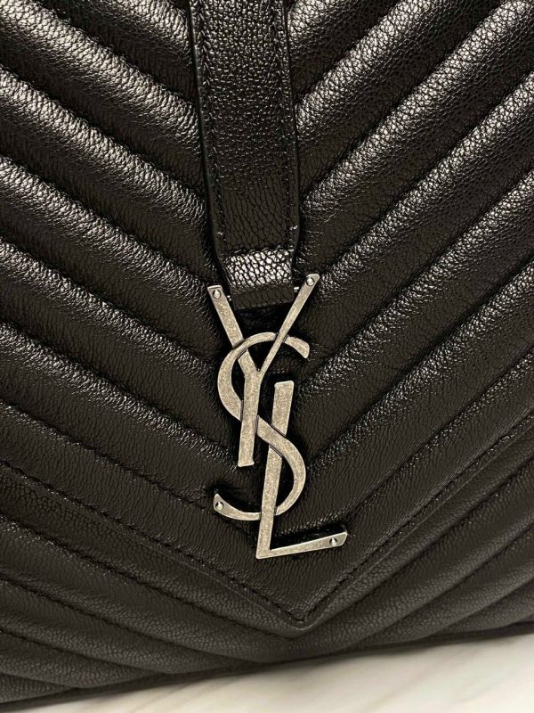 Yves Saint Laurent College Large Chain Bag Black With Silver Toned Hardware For Sale