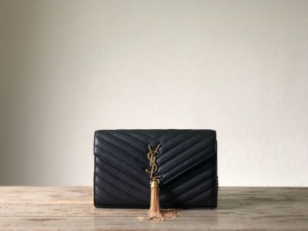 Yves Saint Laurent Monogram Chain Wallet Black For Sale