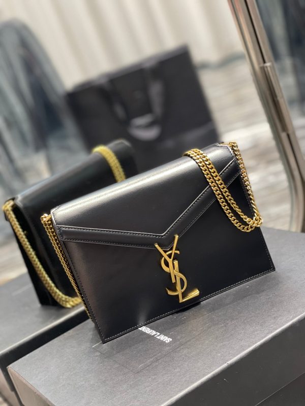 Yves Saint Laurent Cassandra Medium Chain Bag Black In Grain De Poudre Embossed on Sale