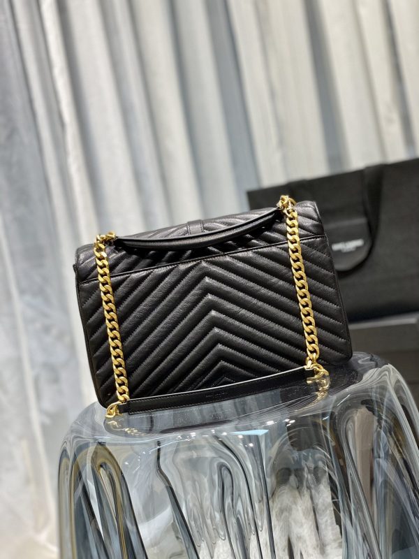 Yves Saint Laurent College Large Chain Bag Black With Gold Hardware For Sale