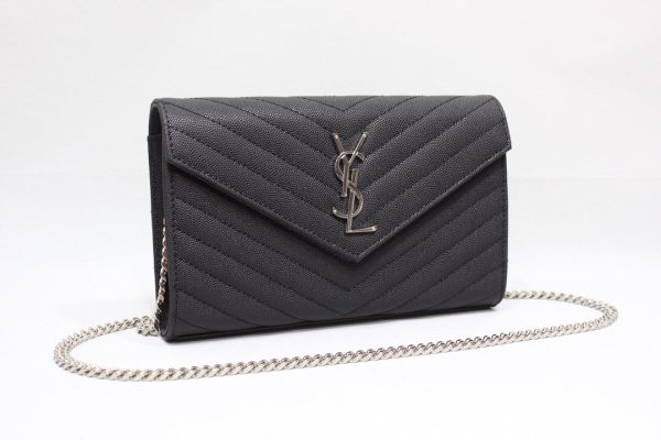 Yves Saint Laurent Cassandre Matelassé Chain Wallet In Grain De Poudre Embossed Black Online now