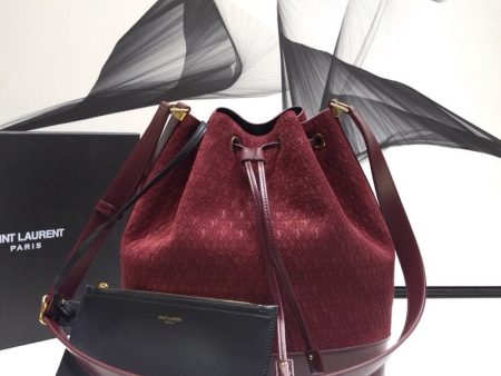 Yves Saint Laurent All-Over Monogram Bucket Bag Burgundy Cheap