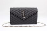 Yves Saint Laurent Cassandre Matelassé Chain Wallet In Grain De Poudre Embossed Black Online now