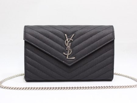 Yves Saint Laurent Cassandre Matelassé Chain Wallet In Grain De Poudre Embossed Black Online now