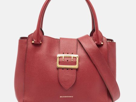 BURBERRY Red Leather Buckle Tote on Sale