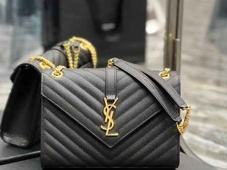 Yves Saint Laurent College Medium Chain Bag Black Gold Toned Hardware Online Sale