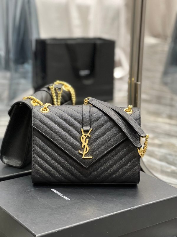 Yves Saint Laurent College Medium Chain Bag Black Gold Toned Hardware Online Sale